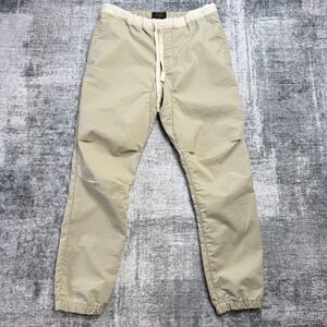 Beams Plus Japan Pants Mens Large Khaki Beige Ripstop Jogger Drawstring Tapered